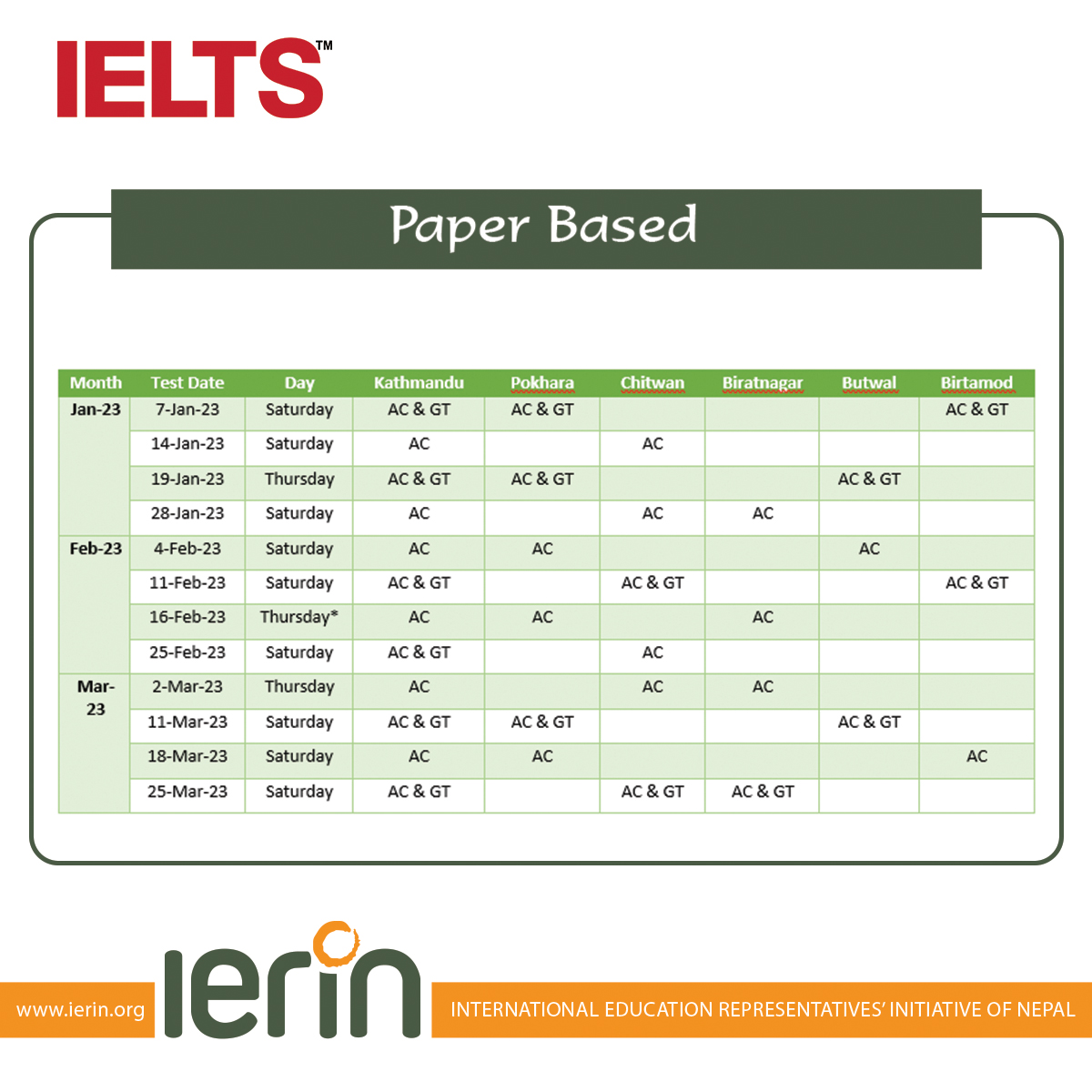 IELTS & SELT fees revised from 1st January 2023